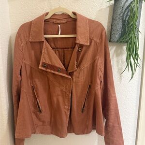 Free People Linen Moto Jacket | Terracotta | Size M